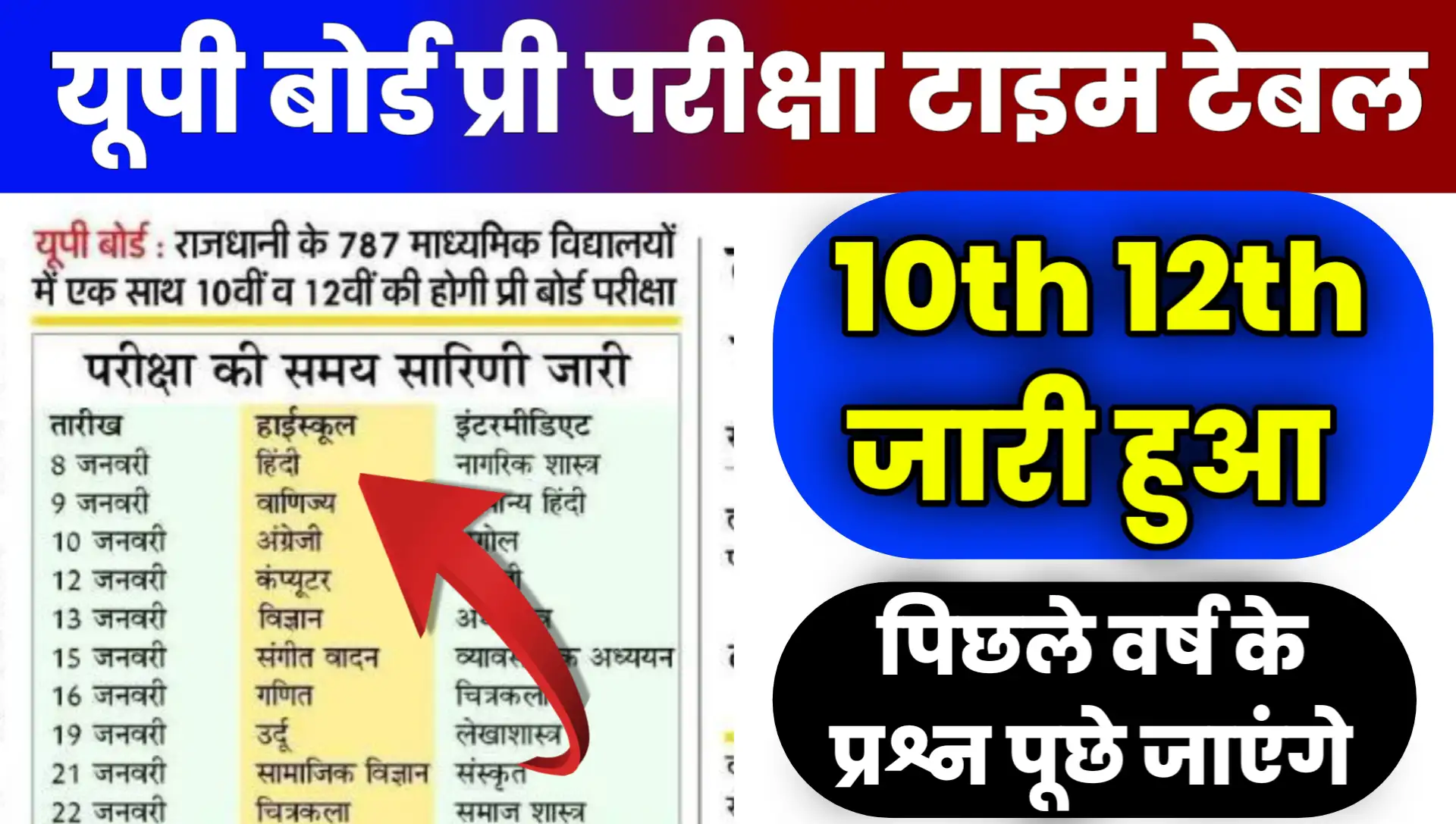 UP Board Pre Exam Time Table 2026